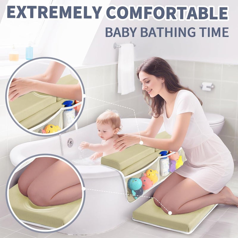 URMYWO Bath Kneeler and Elbow Rest Pad Set - 1.5" Thick Baby Bath Kneeler Pads with Toys Organizer, Anti-Slip Cozy Knee & Arm Support Bathtub Mat, Quick Dry Kneeling Pad for Baby Bath Time - Image 4